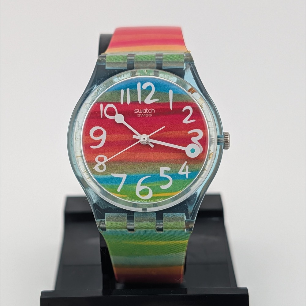 Swatch Y2K Rainbow Dial Watch Translucent Case Unisex Swiss Quartz